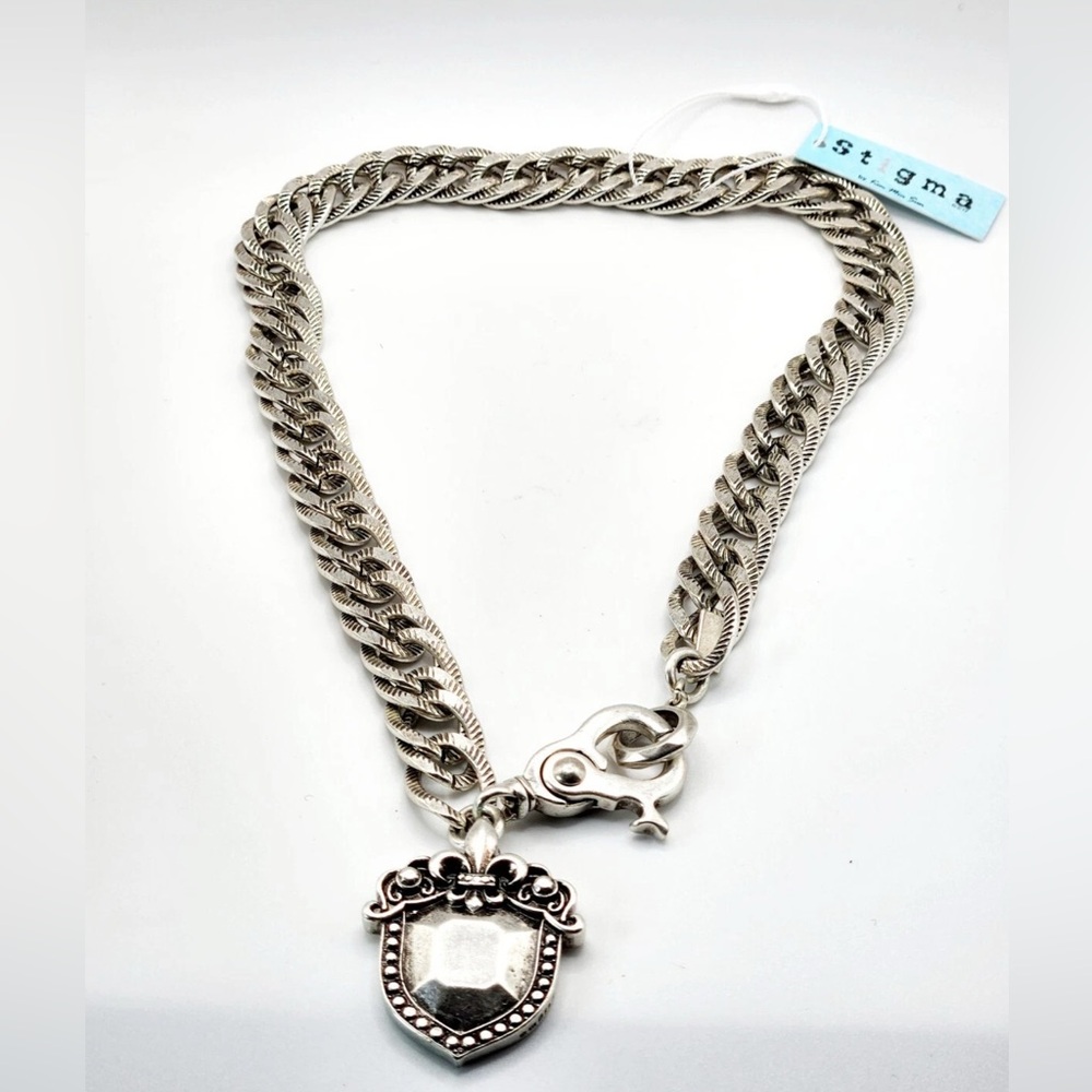 STIGMA CELTIC OXIDIZED BRACELET SIGNED NW VINTAGE ENGRAVABLE 8.5” Fleur De Lis